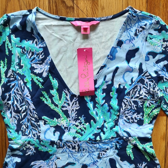 Lilly Pulitzer Raina Dress Deep Indigo Swish Sway Green Navy White Knee Purple S - Picture 6 of 16